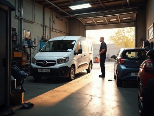 Dielňa autoservisu s osobným autom a dodávkou