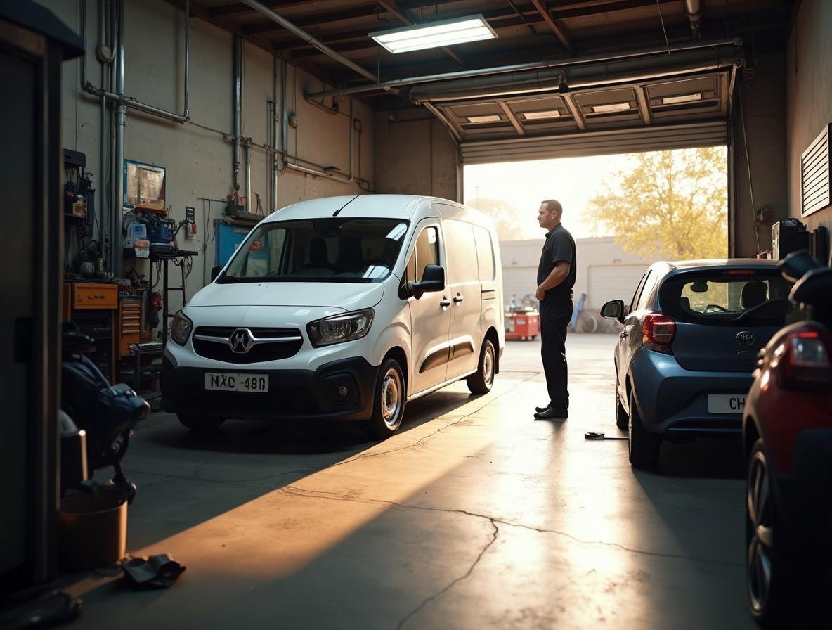 Dielňa autoservisu s osobným autom a dodávkou